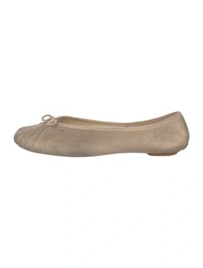 Pre-owned Repetto Suede Bow Accents Ballet Flats In Neutral