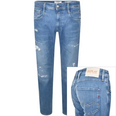 Replay 573 Anbass Slim Fit Light Wash Jeans In Blue