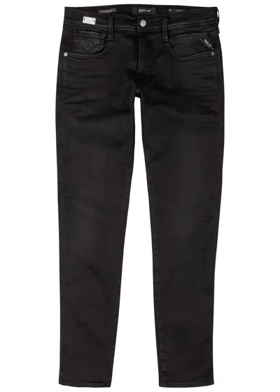 Replay Anbass Hyperflex Clouds Slim-leg Jeans In Black