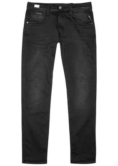 Replay Anbass Hyperflex Clouds Slim-leg Jeans In Dark Grey