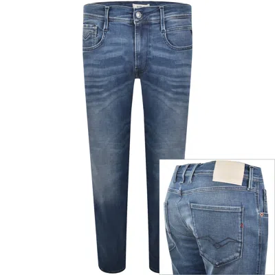 Replay Anbass Hyperflex Slim Fit Jeans Mid Wash In Blue