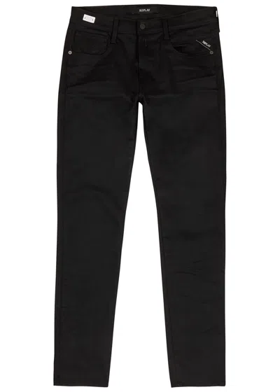 Replay Anbass Hyperflex Slim-leg Jeans In Black