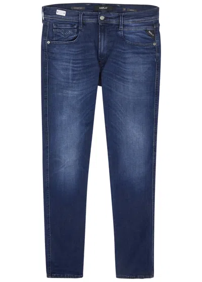 Replay Anbass Hyperflex Slim-leg Jeans In Dark Blue