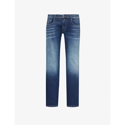 Replay Mens Dark Blue Anbass Regular-fit Slim-leg Jeans