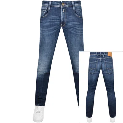 Replay Anbass Slim Fit Mid Wash Jeans Navy