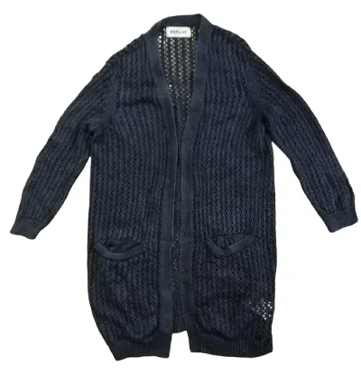 Pre-owned Replay Cable Knit Long Cardigan In Dark Blue