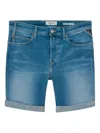 Replay Cuffed Denim Shorts In Blue