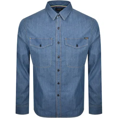 Replay Denim Look Long Sleeved Shirt Blue