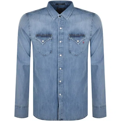 Replay Denim Look Long Sleeved Shirt Blue