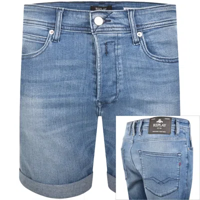 Replay Denim Shorts Mid Wash Blue