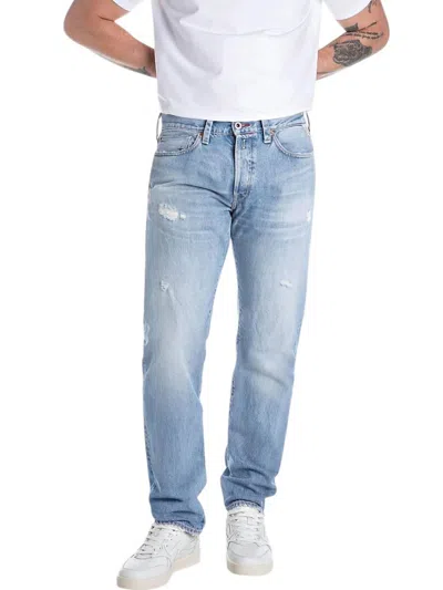Replay Distressed Denim Straight Jeans In Light Blue
