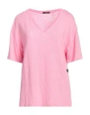 Replay Essential Woman T-shirt Pink Size M Linen, Elastane