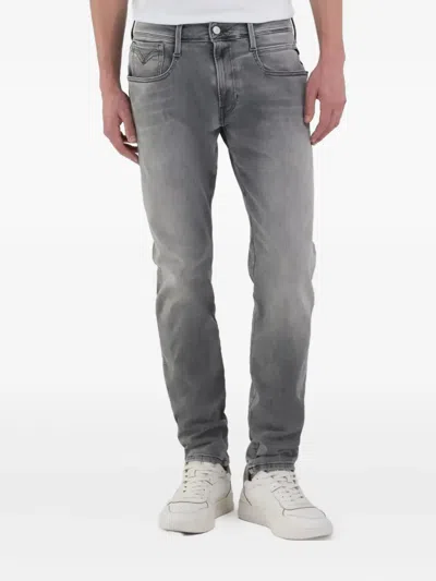 Replay Five-pocket Embroidered Jeans In Gray