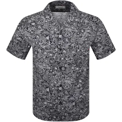 Replay Floral Shirt Navy In Gray