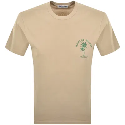 Replay Graphic T Shirt Beige In Neutral