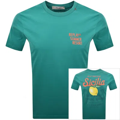 Replay Graphic T Shirt Blue