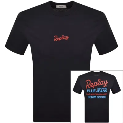 Replay Graphic T Shirt Dark Navy In Black