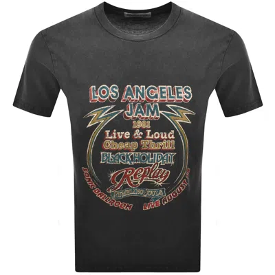 Replay Graphic T Shirt Grey In Black