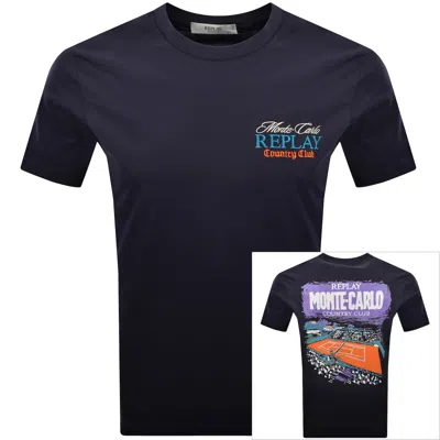 Replay Graphic T Shirt Navy In Blue