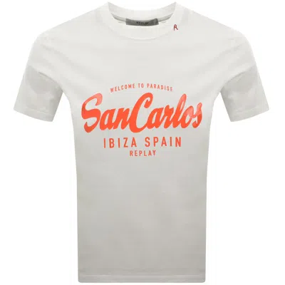 Replay Graphic T Shirt White In Gray
