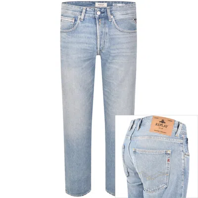 Replay Grover Straight Fit Light Wash Jeans In Blue