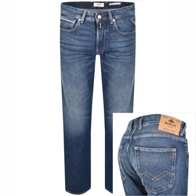 Replay Grover Straight Fit Mid Wash Jeans Blue