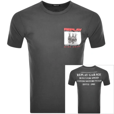 Replay Logo Crew Neck T Shirt Grey