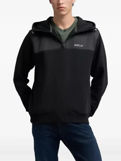 Replay Logo-detail Zip Hoodie In Black