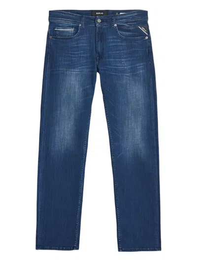 Replay Logo Patch Jeans In Blue