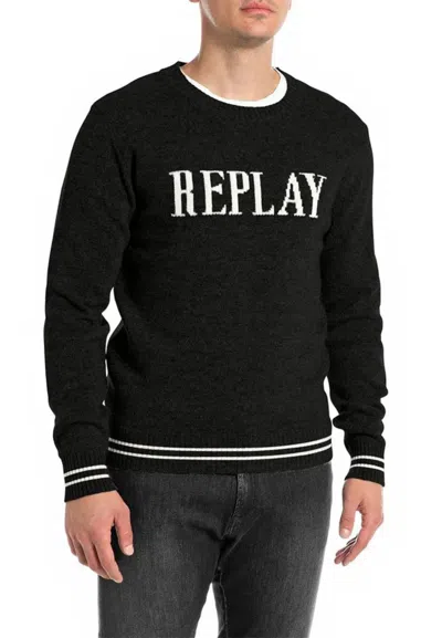 Replay Logo Sweater In Black