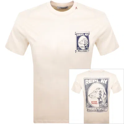 Replay Logo T Shirt Cream In Neutral