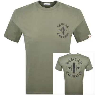 Replay Logo T Shirt Green
