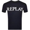 Replay Logo T Shirt Black In Navy