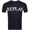 Replay Logo T Shirt Black In Navy