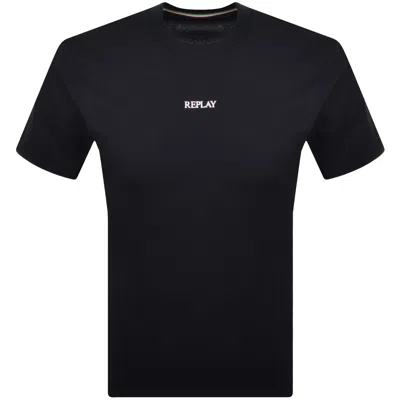Replay Logo T Shirt Navy In Black