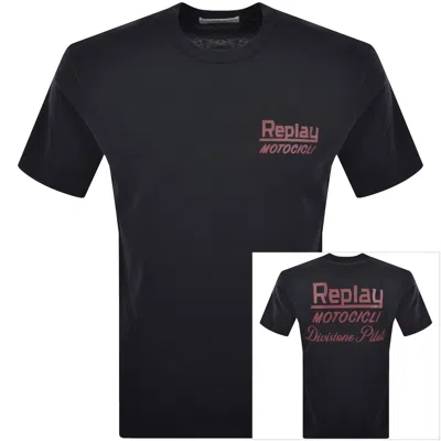 Replay Logo T Shirt Navy In Multi