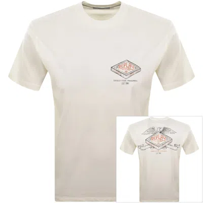 Replay Logo T Shirt Off White In Multi