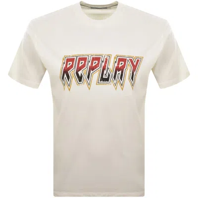 Replay Logo T Shirt Off White In Animal Print