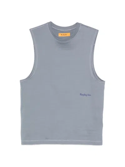 Replay Logo-print Sleeveless Top In Gray