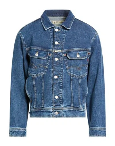 Replay Man Denim Outerwear Blue Size L Cotton, Elastane