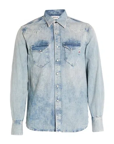 Replay Man Denim Shirt Blue Size M Cotton