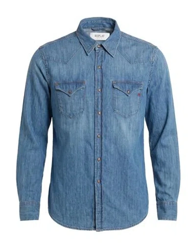 Replay Man Denim Shirt Blue Size S Cotton In Multi