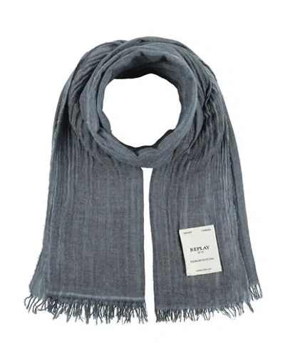 Replay Man Scarf Blue Size - Lyocell, Polyester, Wool, Viscose In Brown