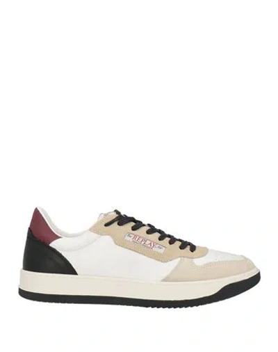 Replay Man Sneakers Ivory Size 9 Leather, Textile Fibers In Multi