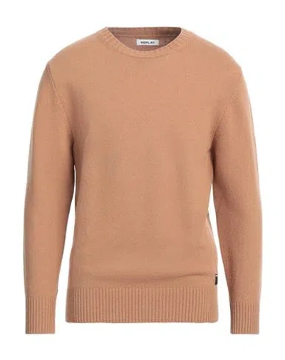 Replay Man Sweater Camel Size M Cashmere, Polyester, Wool, Elastane In Beige