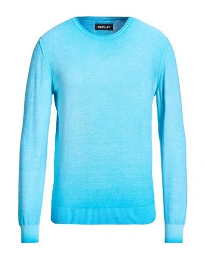 Replay Man Sweater Turquoise Size L Cotton In Blue