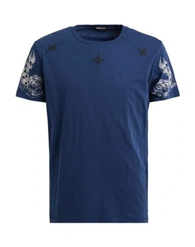 Replay Man T-shirt Navy Size S Cotton
