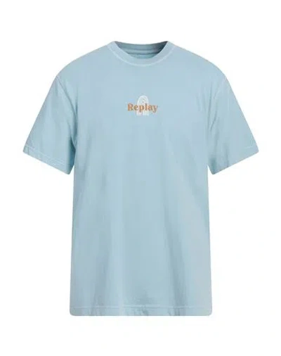 Replay Man T-shirt Sky Blue Size L Cotton