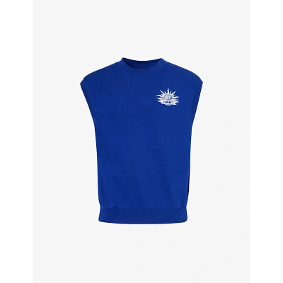 Replay Mens Blue Logo-print Cotton-blend Sweatshirt