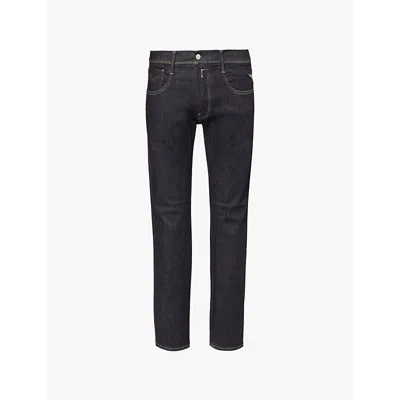Replay Mens Dark Blue Anbass Hyperflex Slim-fit Straight-leg Stretch-denim-blend Jeans